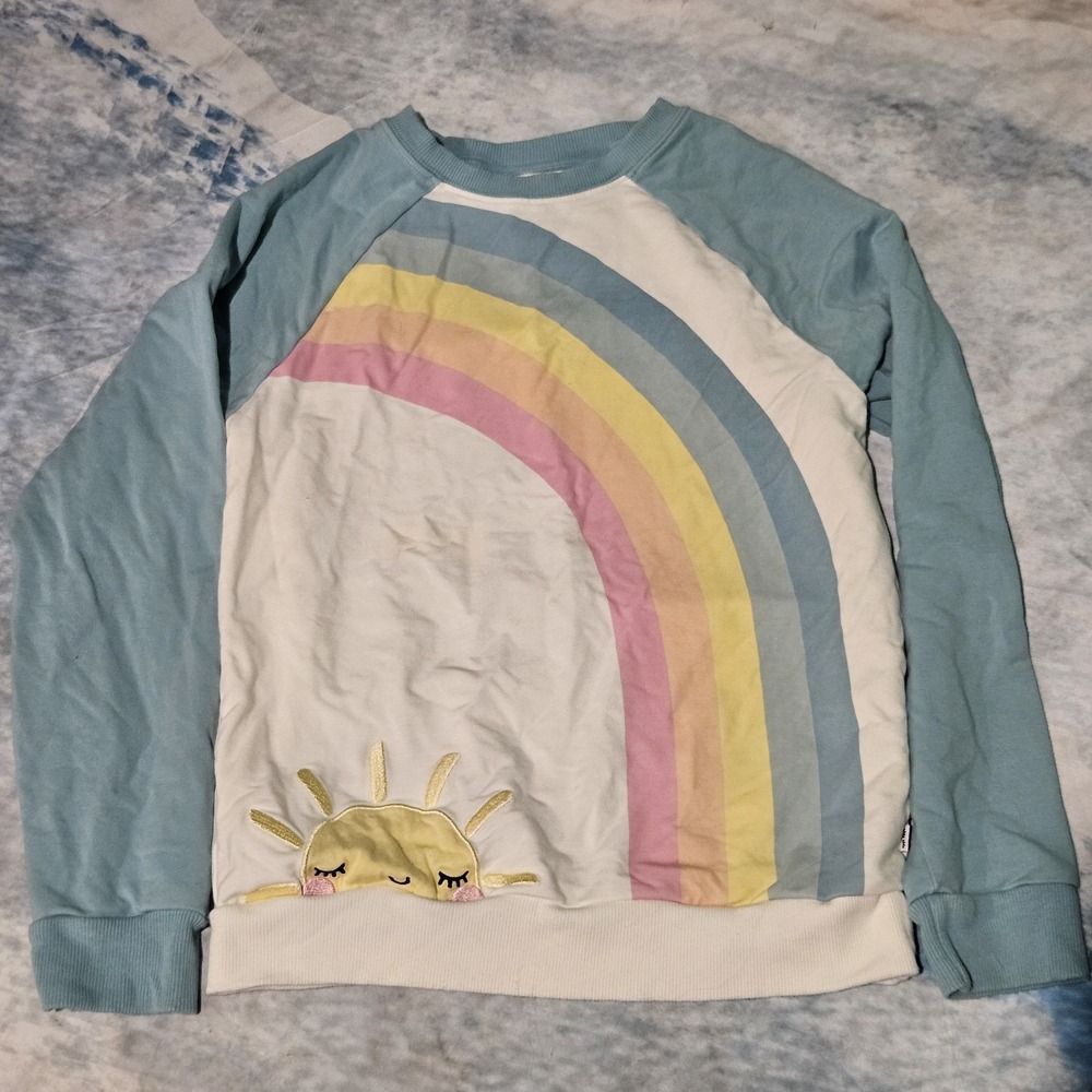 Little Sleepies Pastel Rainbow Sunshine Bamboo Sweatshirt Girls Size 10